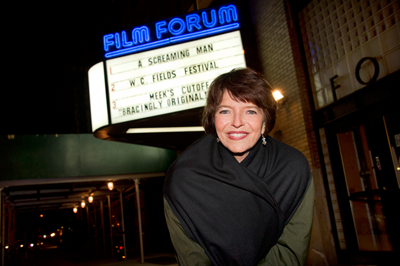 Dr. Harriet Fields in front of the Film Forum marquee.